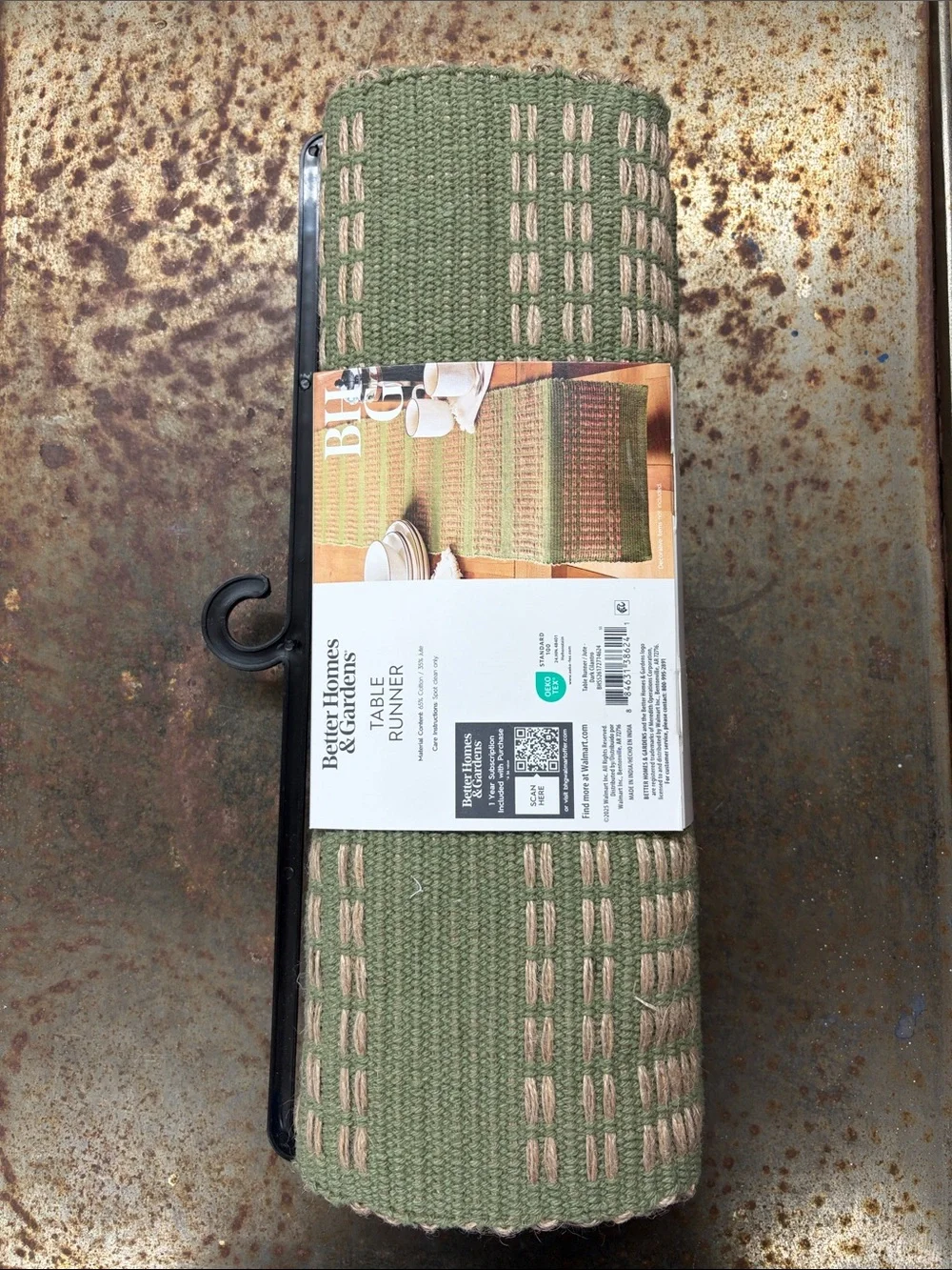 Better Homes And Gardens Jute Dark Cilantro Green Woven Table Runner. NWT. 14x90